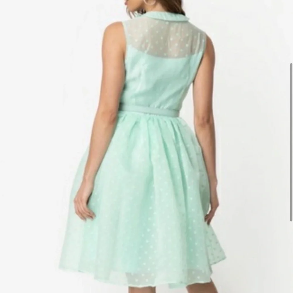 Unique Vintage Georgia Series Dot Organza Dress in Mint  Size2X - Picture 3 of 5